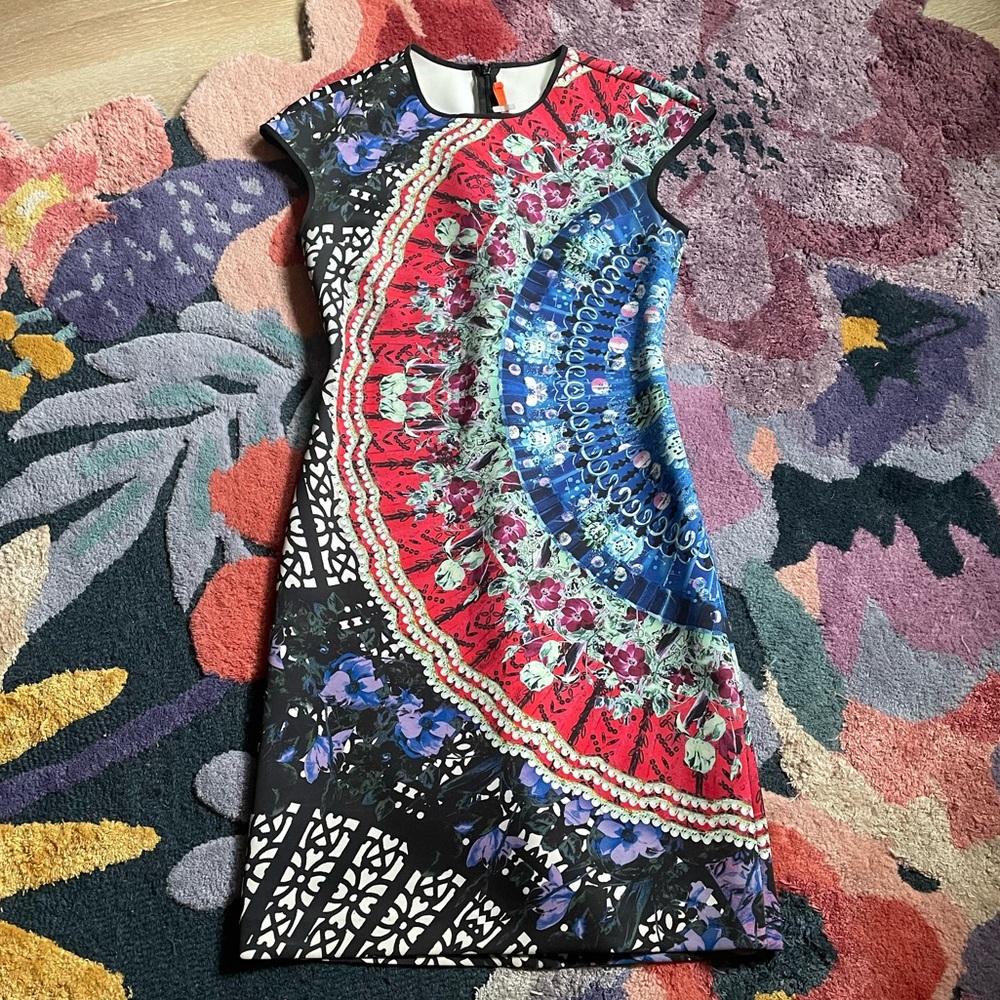Clover Canyon Scuba Bodycon Cocktail Dress Floral Abstract size M